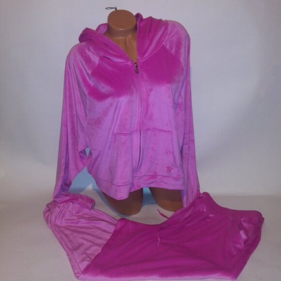 Victoria Secret Jogger Set Crop Top Sweater & Pants Velour Pink Pockets Solid Zi - Picture 3 of 14